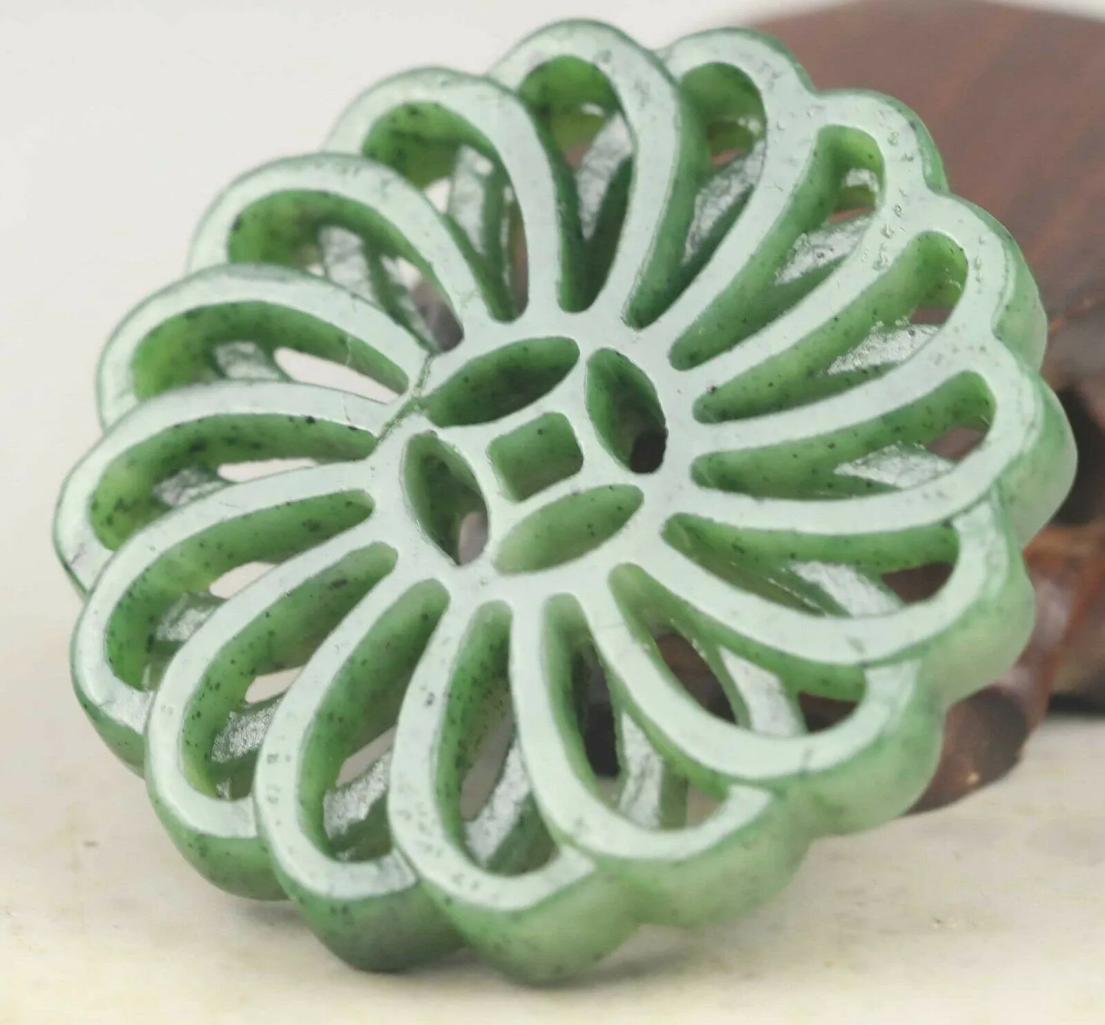 10% OFF- Certified Natural Jadeite Emerald A*Jade HandCarved Flower Pendant A1940