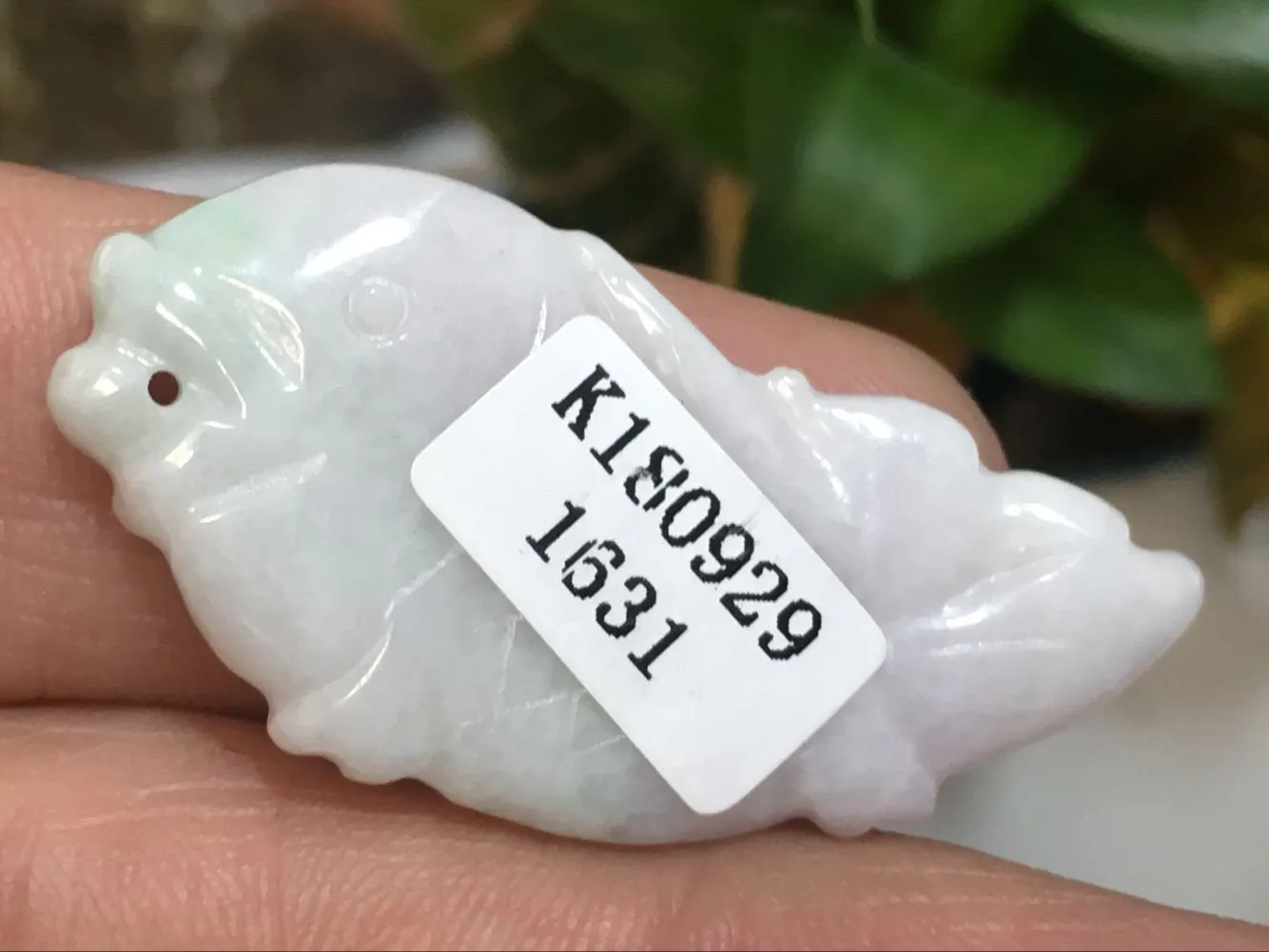 10% OFF- Certified Natural Jadeite Emerald A*Jade HandCarved Gold Fish Pendant 1631