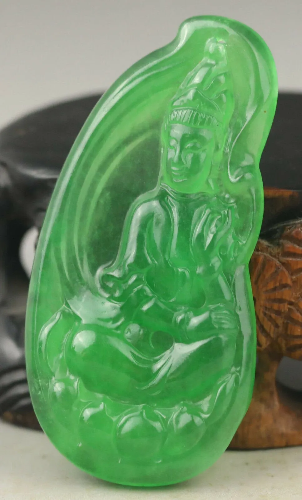 10% OFF- Certified Natural Jadeite Emerald A*Jade HandCarved Guanyin Pendant A1940