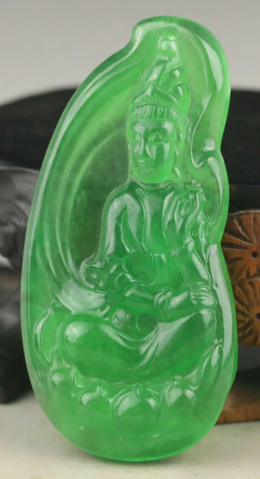 10% OFF- Certified Natural Jadeite Emerald A*Jade HandCarved Guanyin Pendant A1940