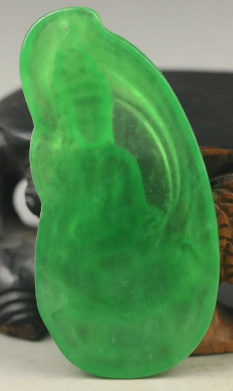 10% OFF- Certified Natural Jadeite Emerald A*Jade HandCarved Guanyin Pendant A1940