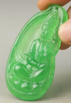 10% OFF- Certified Natural Jadeite Emerald A*Jade HandCarved Guanyin Pendant A1940