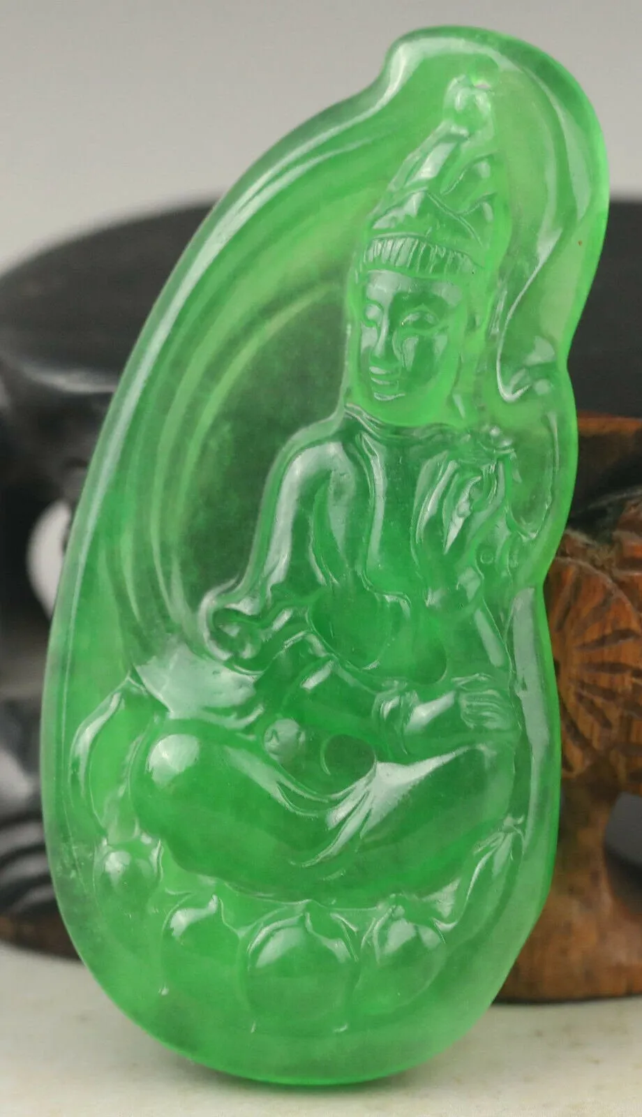 10% OFF- Certified Natural Jadeite Emerald A*Jade HandCarved Guanyin Pendant A1940