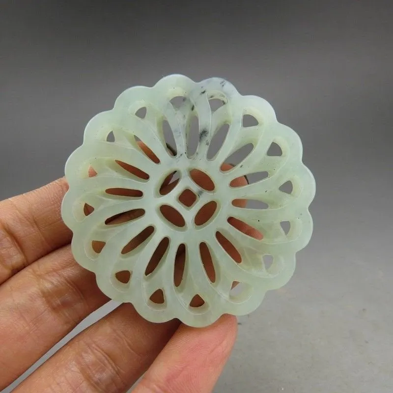 10% OFF- Certified Natural Jadeite Emerald A*Jade HandCarved Hongshan Culture flower Pendant A108