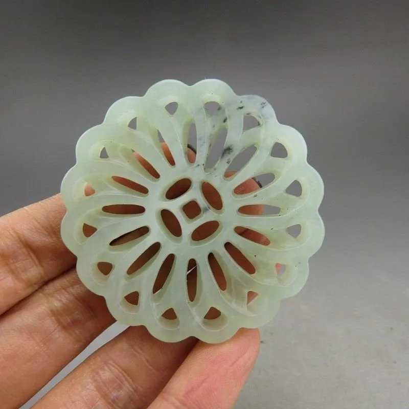 10% OFF- Certified Natural Jadeite Emerald A*Jade HandCarved Hongshan Culture flower Pendant A108