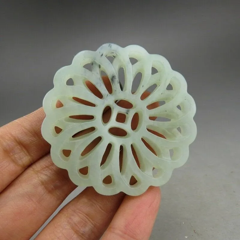 10% OFF- Certified Natural Jadeite Emerald A*Jade HandCarved Hongshan Culture flower Pendant A108