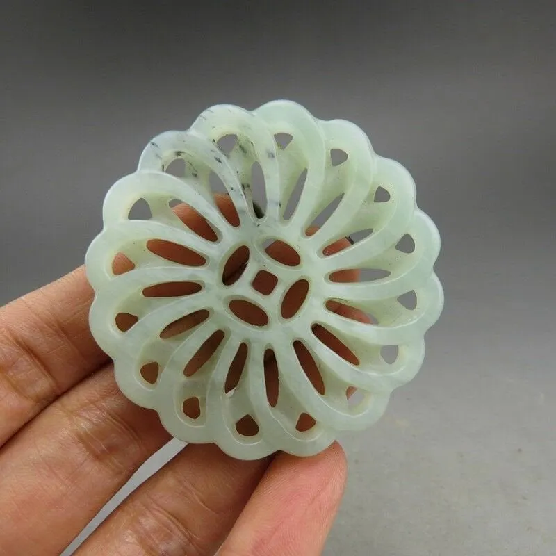 10% OFF- Certified Natural Jadeite Emerald A*Jade HandCarved Hongshan Culture flower Pendant A108