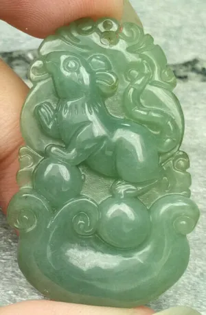 10% OFF- Certified Natural Jadeite Emerald A*Jade HandCarved Mouse Coin 代代数钱 Pendant N6083