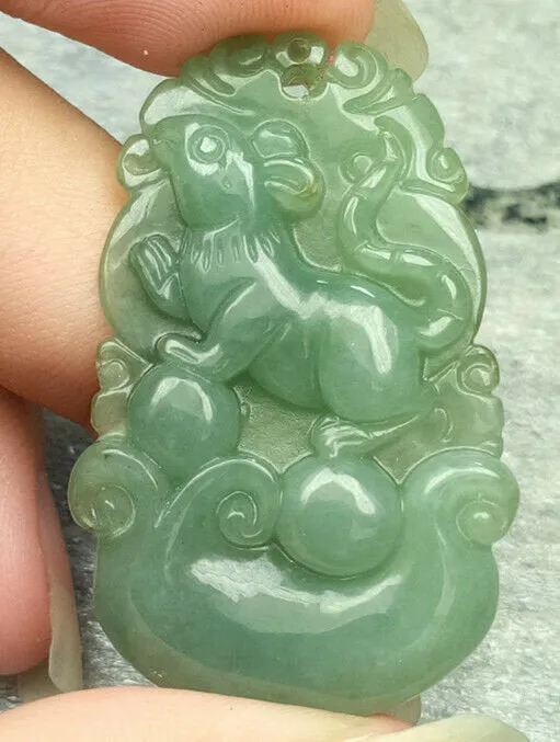 10% OFF- Certified Natural Jadeite Emerald A*Jade HandCarved Mouse Coin 代代数钱 Pendant N6083
