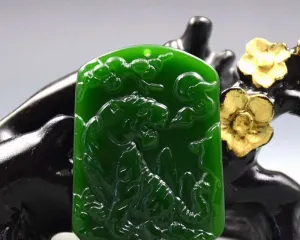10% OFF- Certified Natural Jadeite Emerald A*Jade HandCarved Tiger Pendant