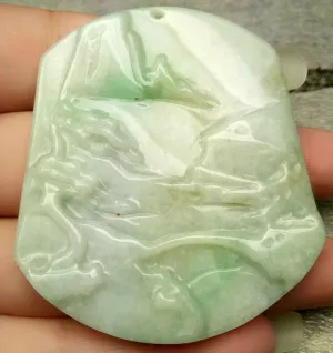 10% OFF- Certified Natural Jadeite Emerald A*Jade Handcarved Tree-Mountain-River Pendant N9191