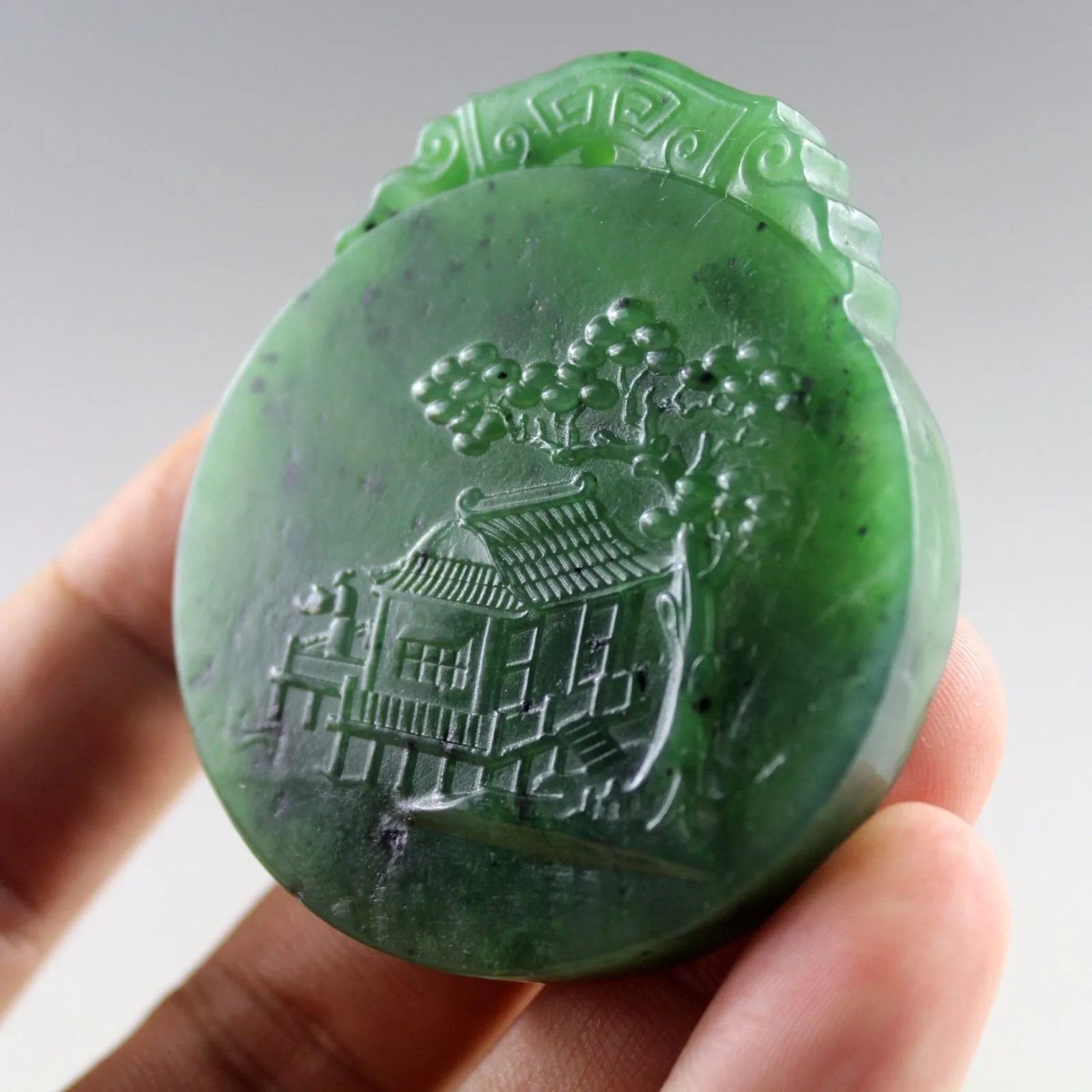 10% OFF- Certified Natural Jadeite Emerald Jade Handcarved Landscape Pendant《Grade A》0425