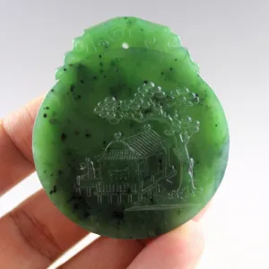 10% OFF- Certified Natural Jadeite Emerald Jade Handcarved Landscape Pendant《Grade A》0425