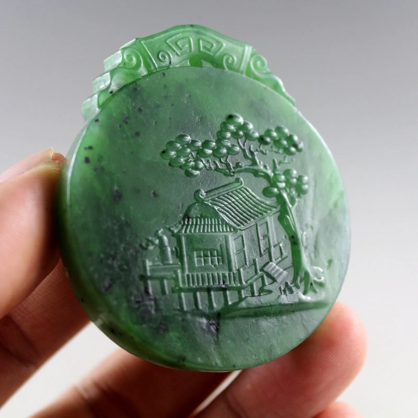 10% OFF- Certified Natural Jadeite Emerald Jade Handcarved Landscape Pendant《Grade A》0425