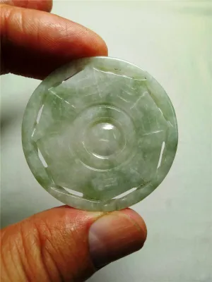 10% OFF- Certified Natural Jadeite Emerald Jade Tablet 8 Diagram Feng Shui运转乾坤 Pendant 《Grade A》0221