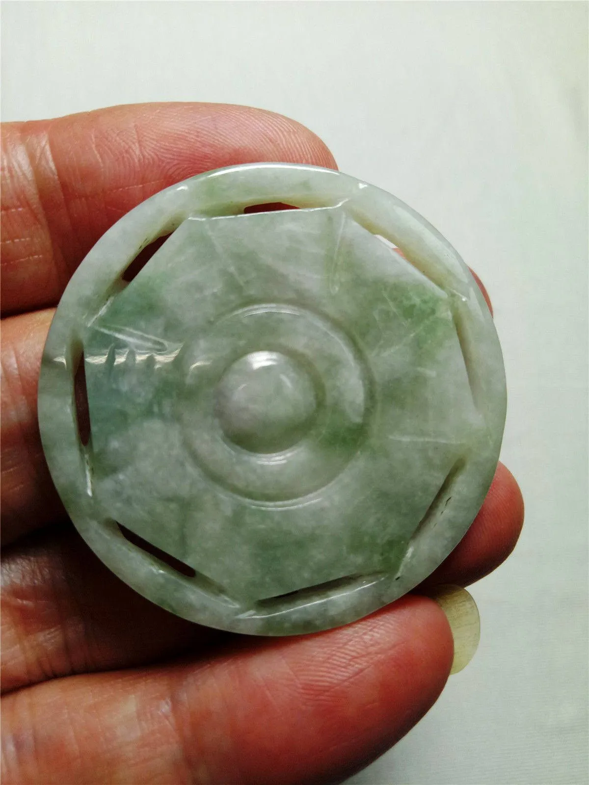 10% OFF- Certified Natural Jadeite Emerald Jade Tablet 8 Diagram Feng Shui运转乾坤 Pendant 《Grade A》0221