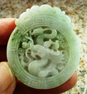10% OFF- Certified Natural Jadeite Emerald Jade Tablet Dragon Pendant 《Grade A》0083