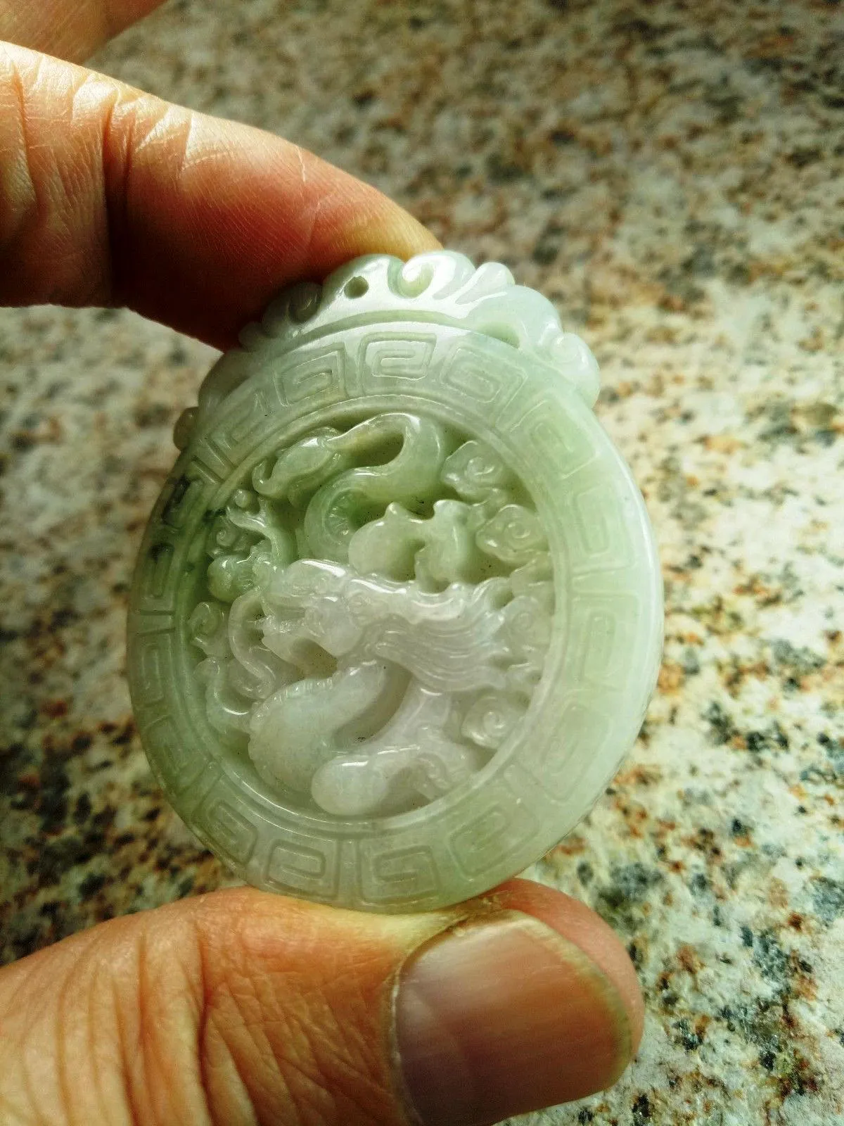 10% OFF- Certified Natural Jadeite Emerald Jade Tablet Dragon Pendant 《Grade A》0083