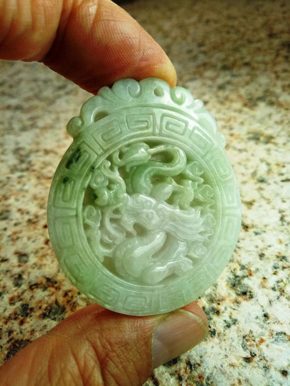 10% OFF- Certified Natural Jadeite Emerald Jade Tablet Dragon Pendant 《Grade A》0083