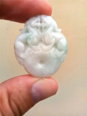 10% OFF- Certified Natural Jadeite Emerald Jade Tablet Translucent 2 Dragons Pendant 《Grade A》0188