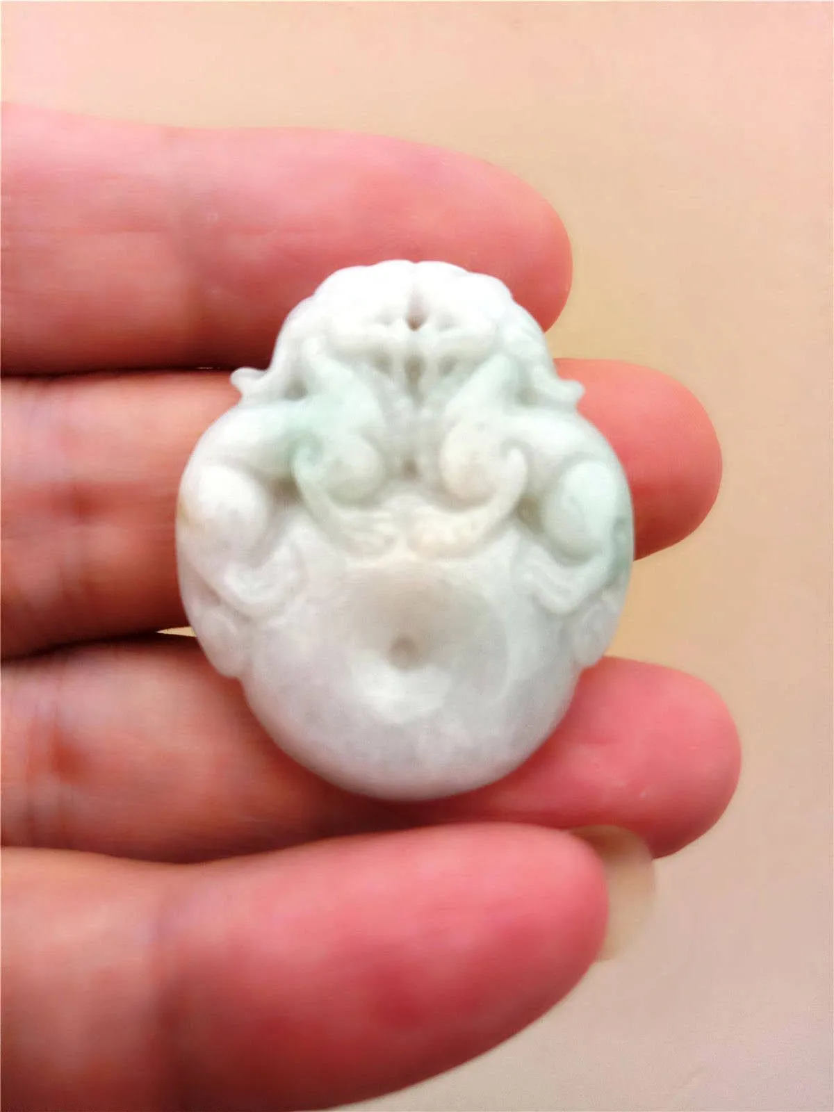 10% OFF- Certified Natural Jadeite Emerald Jade Tablet Translucent 2 Dragons Pendant 《Grade A》0188