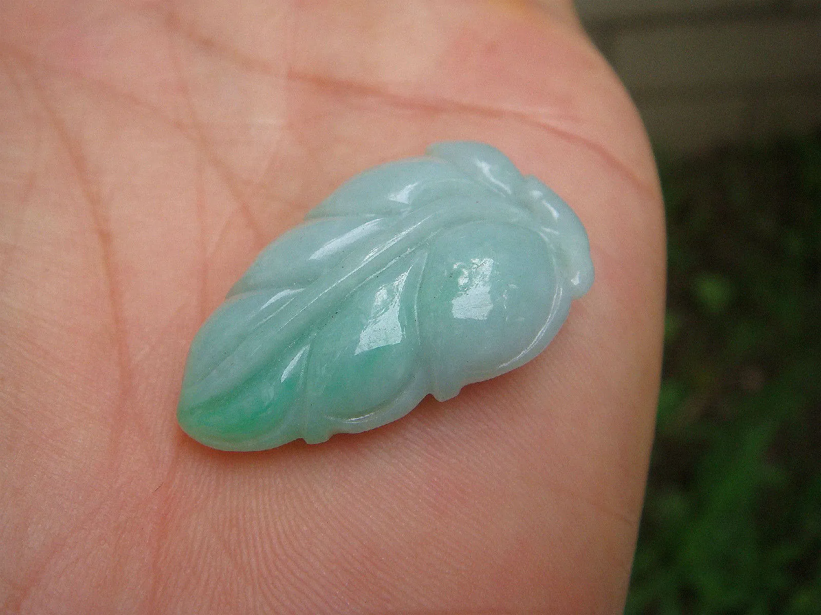 10% OFF- Certified Natural Jadeite Emerald Jade Tablet Translucent Leaf Pendant 《Grade A》8987