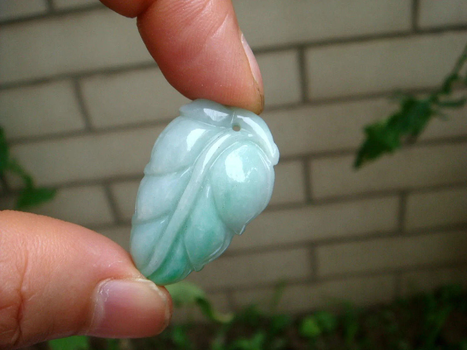 10% OFF- Certified Natural Jadeite Emerald Jade Tablet Translucent Leaf Pendant 《Grade A》8987