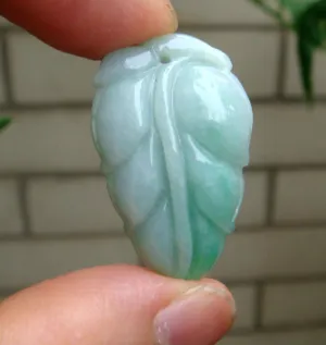 10% OFF- Certified Natural Jadeite Emerald Jade Tablet Translucent Leaf Pendant 《Grade A》8987