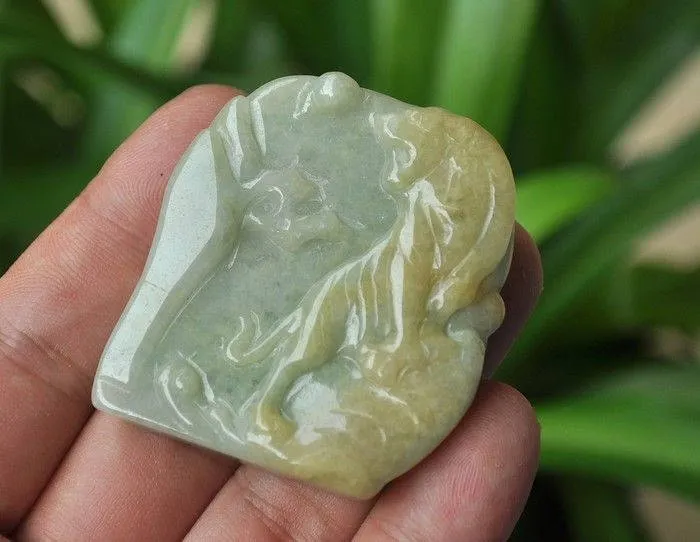 10% OFF- Certified Natural Jadeite Emerald Jade Tablet Translucent Tiger Pendant《Grade A》3871