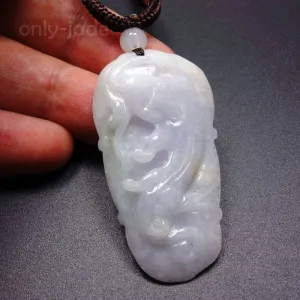 10% OFF- Certified Natural Lavender Icy Jadeite Emerald Jade Tablet Dragon Pendant 《Grade A》5245