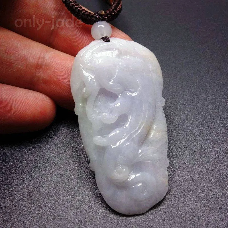 10% OFF- Certified Natural Lavender Icy Jadeite Emerald Jade Tablet Dragon Pendant 《Grade A》5245