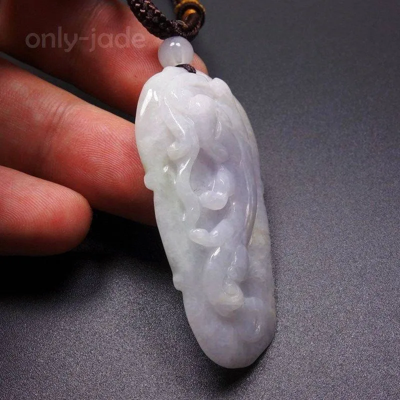 10% OFF- Certified Natural Lavender Icy Jadeite Emerald Jade Tablet Dragon Pendant 《Grade A》5245