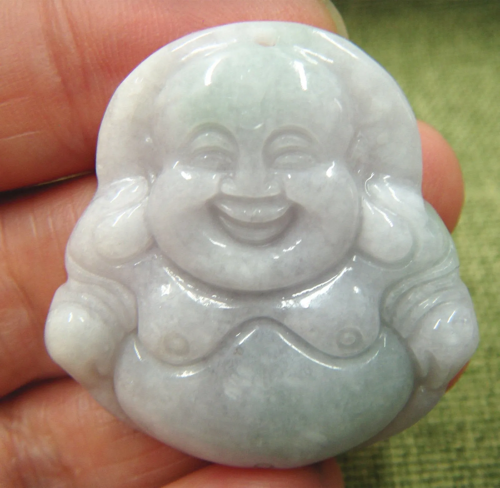 10% OFF- Certified Natural Lavender Jadeite Emerald A*Jade HandCarved Happy Buddha God Pendant 2456