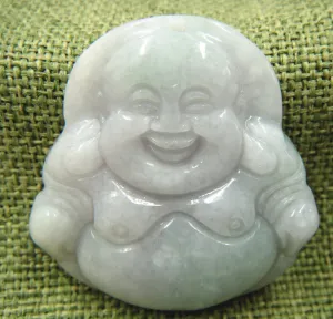 10% OFF- Certified Natural Lavender Jadeite Emerald A*Jade HandCarved Happy Buddha God Pendant 2456