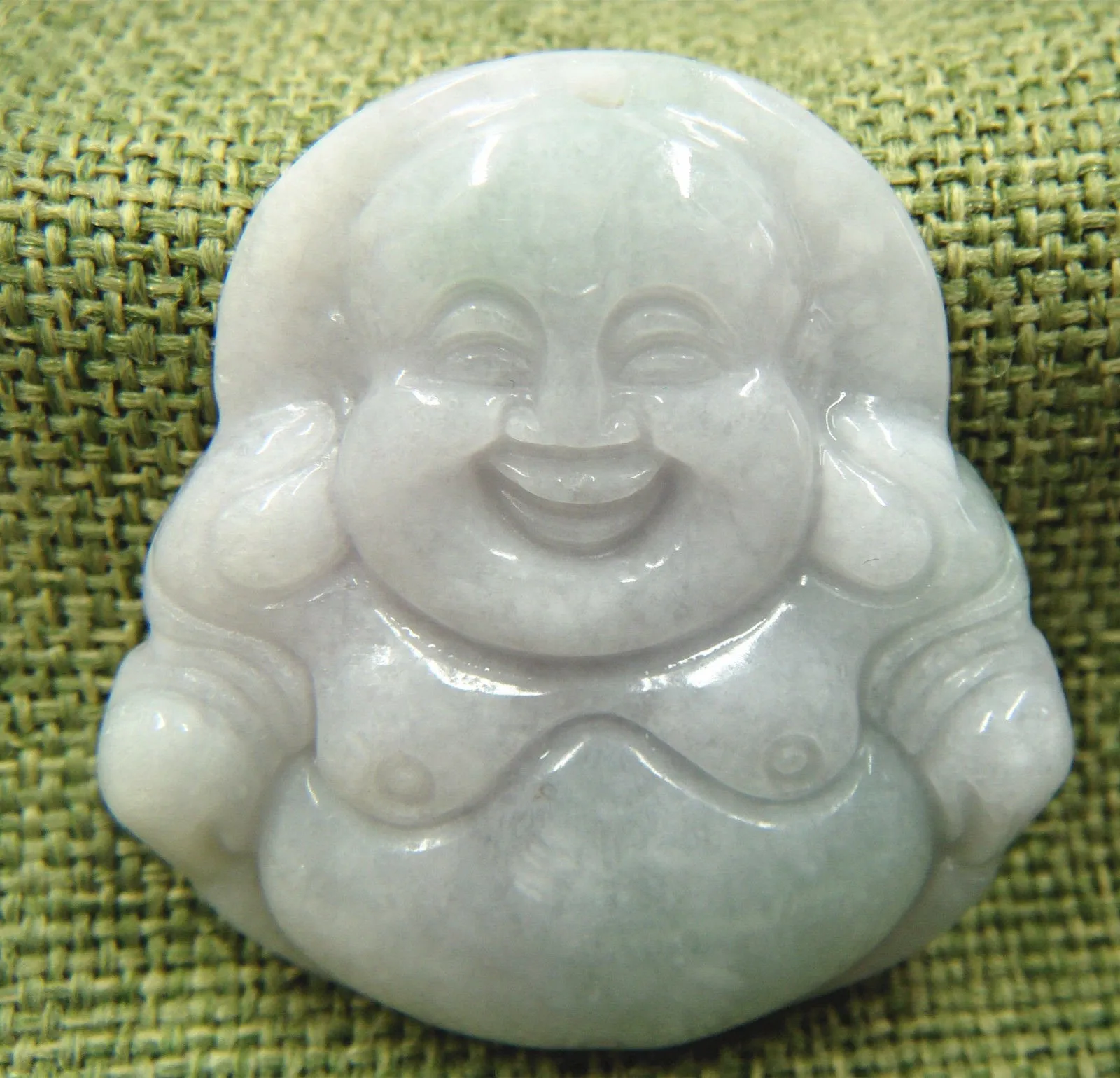 10% OFF- Certified Natural Lavender Jadeite Emerald A*Jade HandCarved Happy Buddha God Pendant 2456