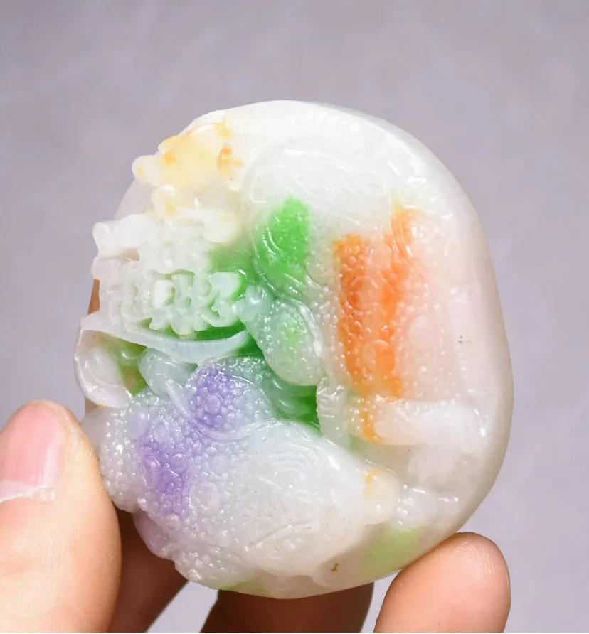 10% OFF- Certified Natural MultiColor Jadeite Emerald Jade Handcarved Toad Beast Pendant《Grade A》NO.C888