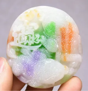 10% OFF- Certified Natural MultiColor Jadeite Emerald Jade Handcarved Toad Beast Pendant《Grade A》NO.C888
