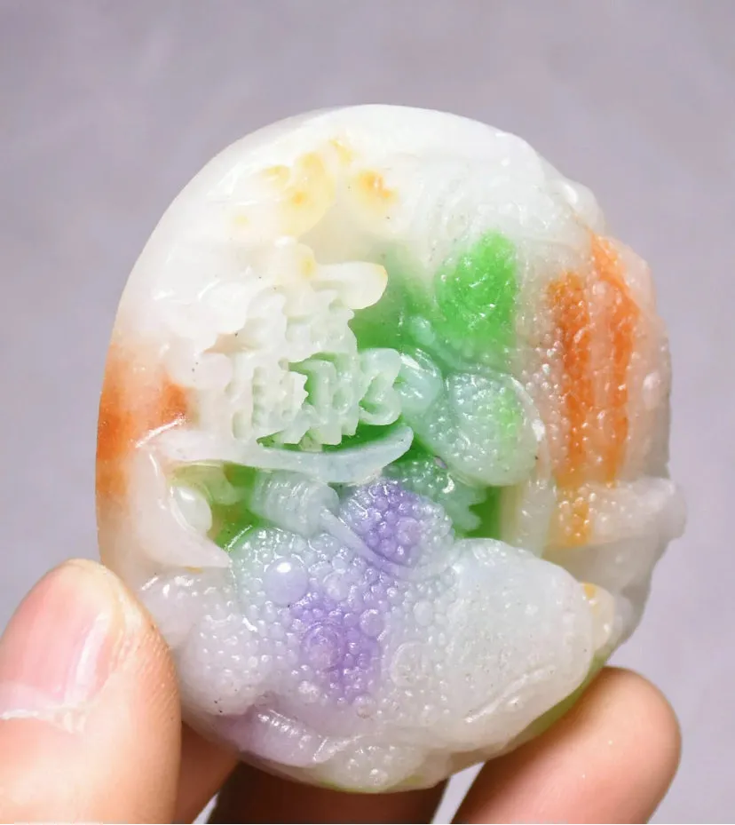 10% OFF- Certified Natural MultiColor Jadeite Emerald Jade Handcarved Toad Beast Pendant《Grade A》NO.C888