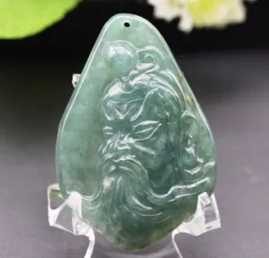 10% OFF- Certified Natural Oily Green Jadeite Emerald A Jade Handcarved Translucent Duke Guan Pendant GS8978