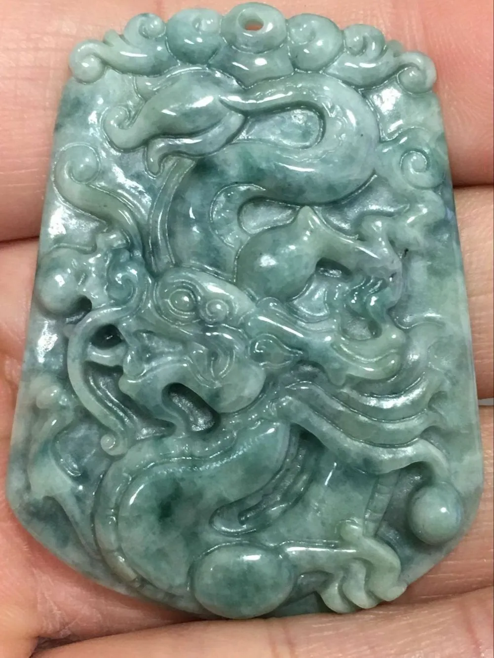 10% OFF- Certified Natural Oily Green Jadeite Emerald A*Jade HandCarved Dragon Pendant C2036