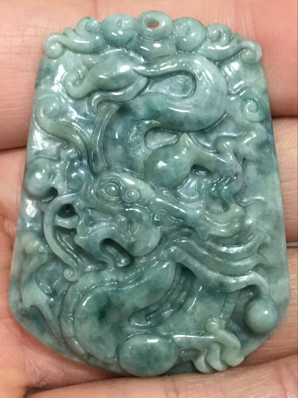 10% OFF- Certified Natural Oily Green Jadeite Emerald A*Jade HandCarved Dragon Pendant C2036