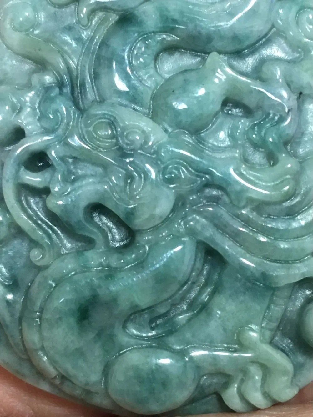 10% OFF- Certified Natural Oily Green Jadeite Emerald A*Jade HandCarved Dragon Pendant C2036