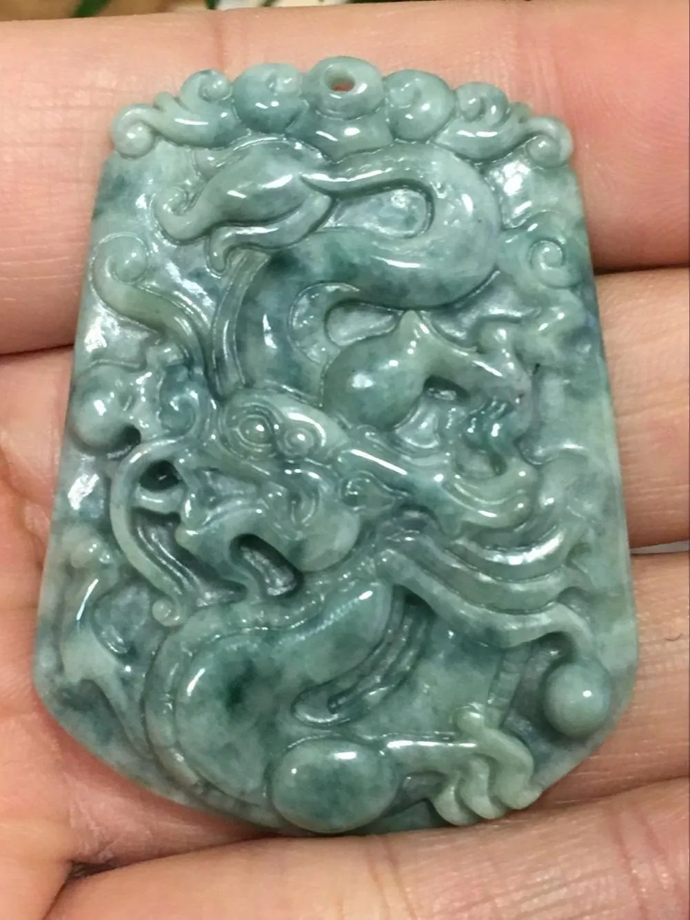 10% OFF- Certified Natural Oily Green Jadeite Emerald A*Jade HandCarved Dragon Pendant C2036