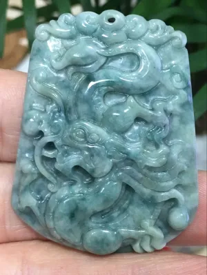10% OFF- Certified Natural Oily Green Jadeite Emerald A*Jade HandCarved Dragon Pendant C2036