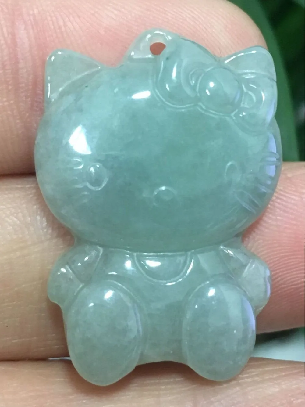 10% OFF- Certified Natural Oily Green Jadeite Emerald A*Jade HandCarved Kitty Pendant X2423