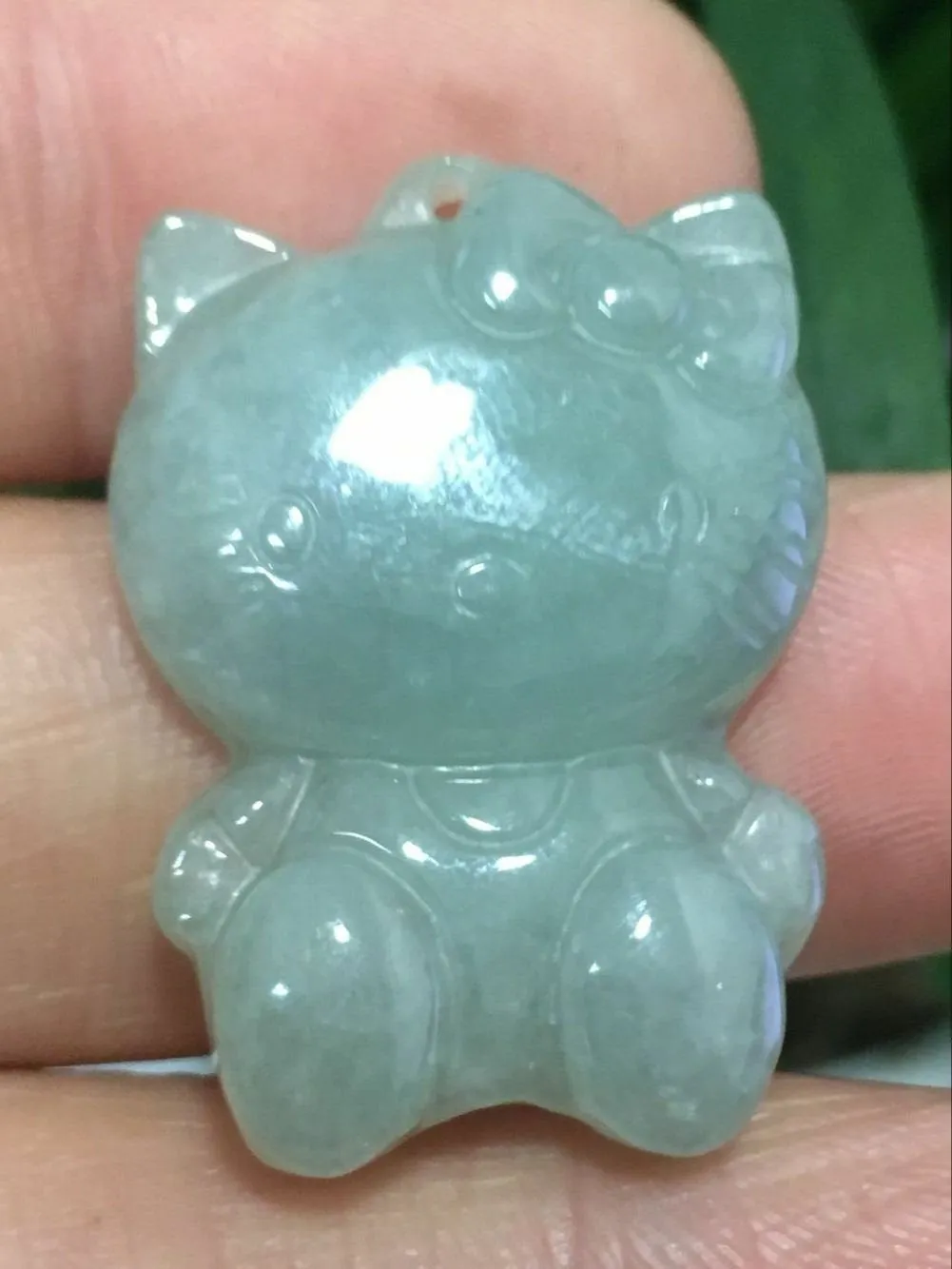 10% OFF- Certified Natural Oily Green Jadeite Emerald A*Jade HandCarved Kitty Pendant X2423