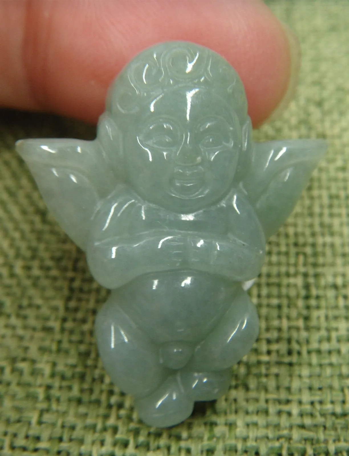 10% OFF- Certified Natural Oily Green Jadeite Emerald A*Jade HandCarved Lovely Cherub Pendant C7423