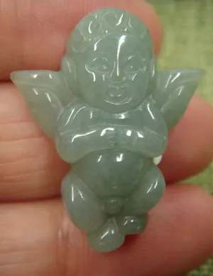 10% OFF- Certified Natural Oily Green Jadeite Emerald A*Jade HandCarved Lovely Cherub Pendant C7423