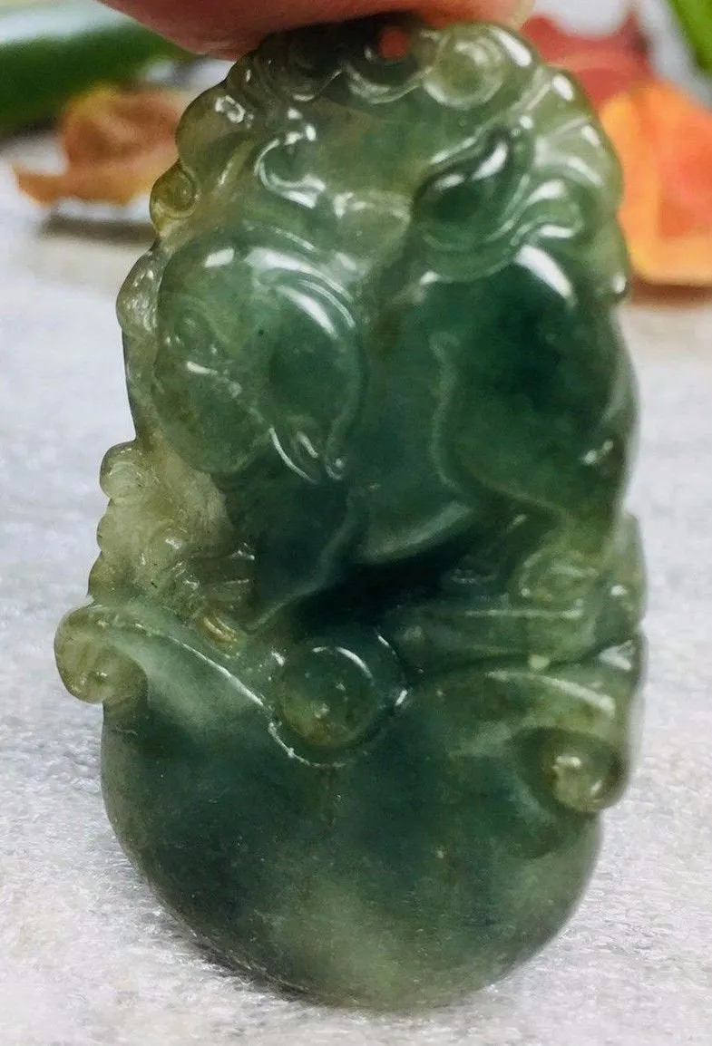 10% OFF- Certified Natural Oily Green Jadeite Emerald A*Jade HandCarved Pig Ruyi Pendant 0310