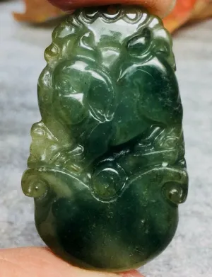 10% OFF- Certified Natural Oily Green Jadeite Emerald A*Jade HandCarved Pig Ruyi Pendant 0310